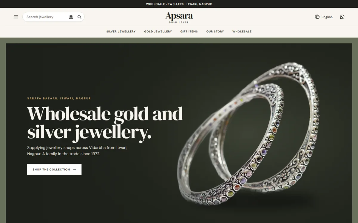 Apsara Gold House homepage on desktop